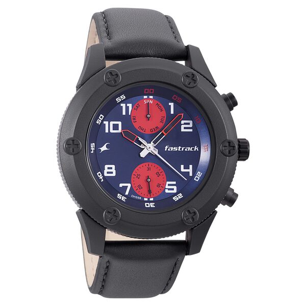 Fastrack Modular Quartz Analog Blue Dial Leather Strap Watch for Guys - image number 0