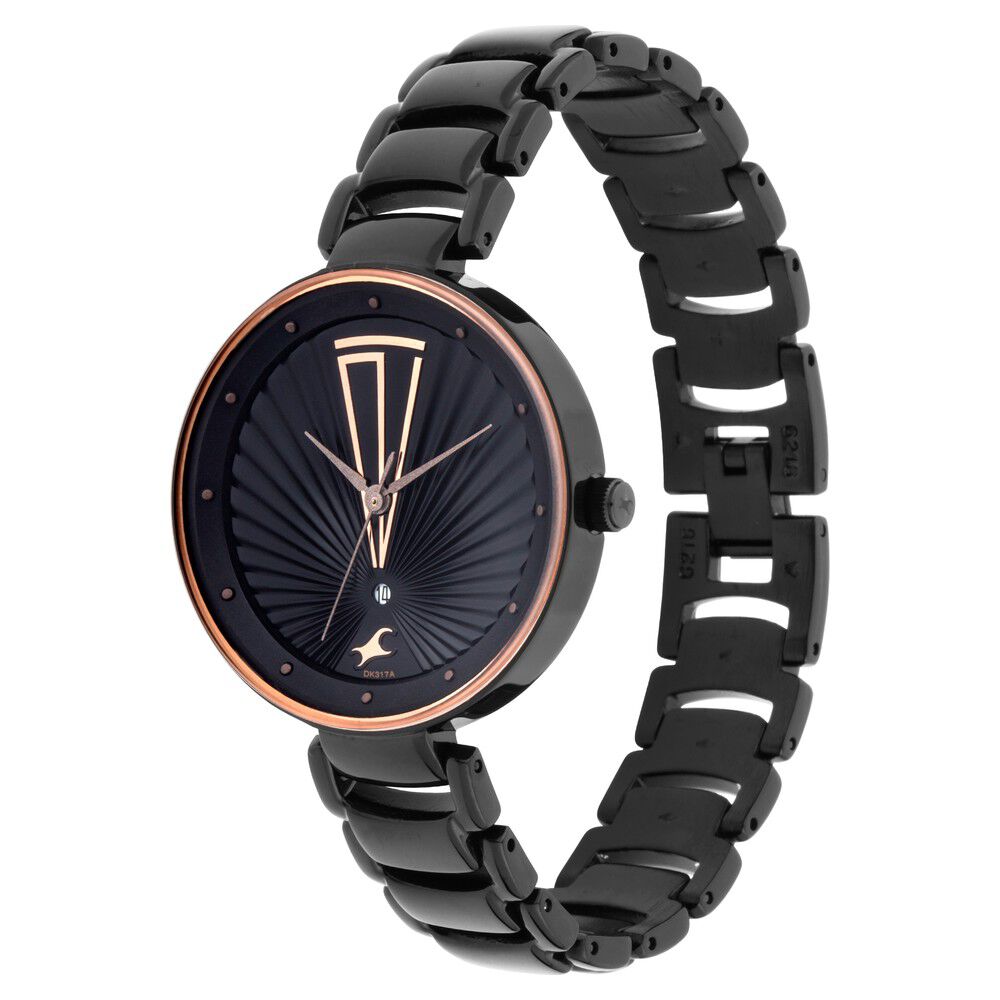 Fastrack Ruffles Quartz Analog with Date Black Dial Stainless