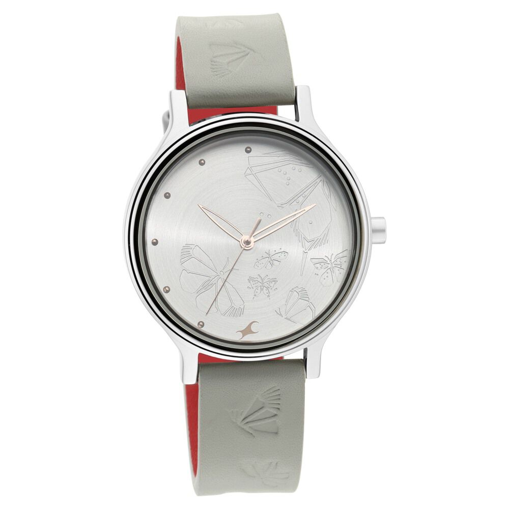 Fastrack I Love Me Quartz Analog Silver Dial Leather Strap Watch