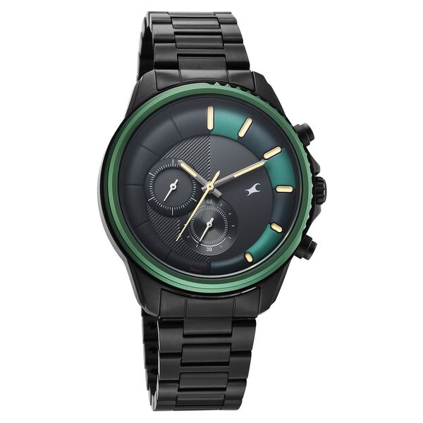 Fastrack Wild Quartz Chronograph Two Toned Dial Black Stainless Steel Strap Watch For Guys - image number 4