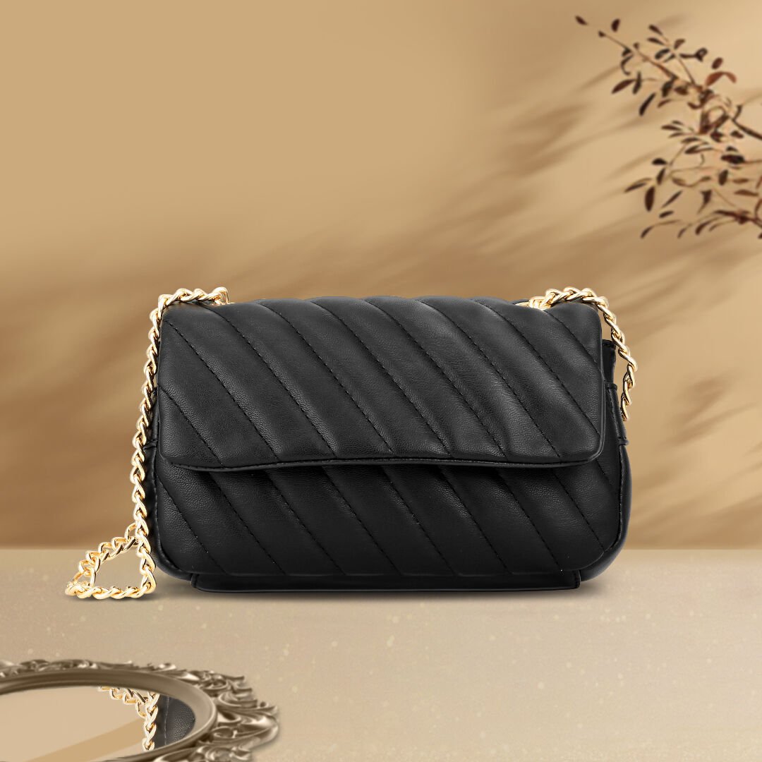 Buy Online Fastrack Quilted Chain Sling Bag in Black f234slsms28bk1 p Fastrack