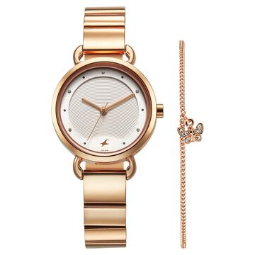 Fastrack Pulse Quartz Analog Silver Dial Stainless Steel Strap Watch for Girls