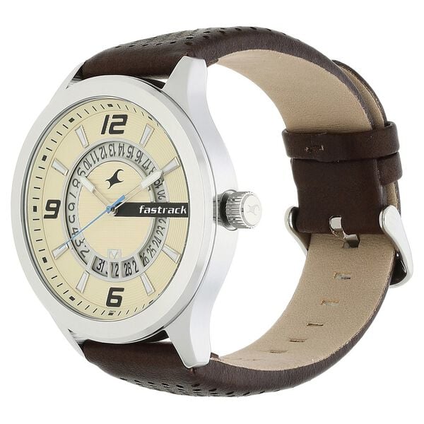 Fastrack Loopholes Quartz Analog with Date Beige Dial Leather Strap Watch for Guys - image number 2