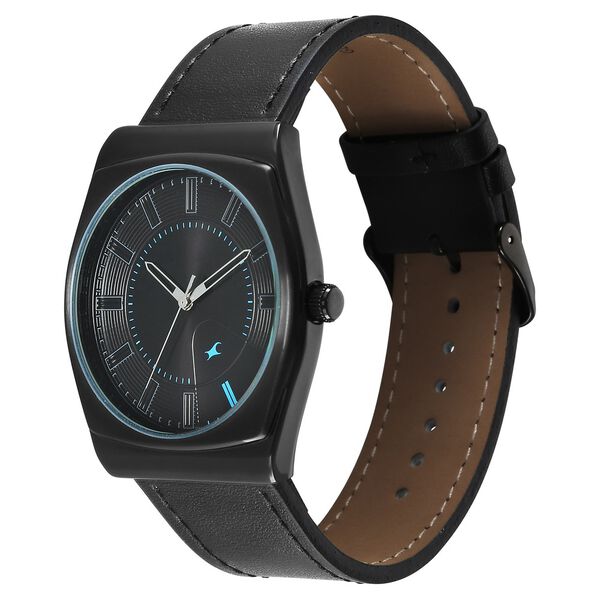 Fastrack Stunners Quartz Analog Black Dial Black Leather Strap Watch For Guys - image number 2