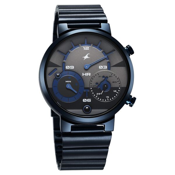 Fastrack Gambit Micromotor Black Dial Blue Metal Strap Analog Watch for Guys - image number 2