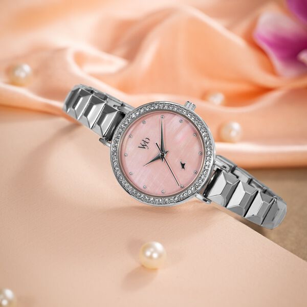 Vyb Enigma By Fastrack Quartz Analog Pink Dial Silver Metal Strap Watch For Girls - image number 0
