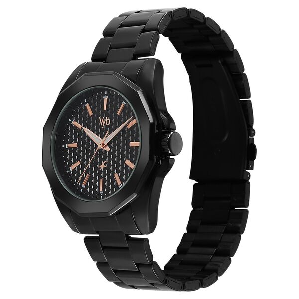 Vyb Challenger By Fastrack Quartz Analog Black Dial Black Stainless Steel Strap Watch For Guys - image number 4