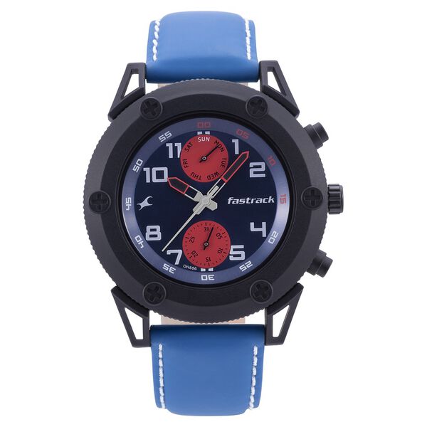 Fastrack Modular Quartz Analog Blue Dial Leather Strap Watch for Guys - image number 1