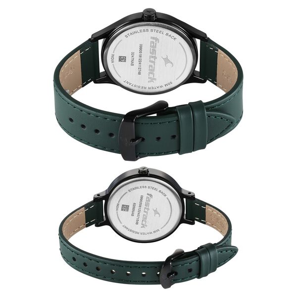 Fastrack Mixmatched Quartz Analog Black Dial Green Leather Strap Watch For Couple - image number 4