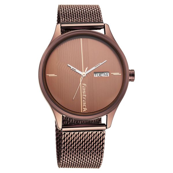 Fastrack Style Up Quartz Analog with Day and Date Brown Dial Stainless Steel Strap Watch for Guys - image number 1