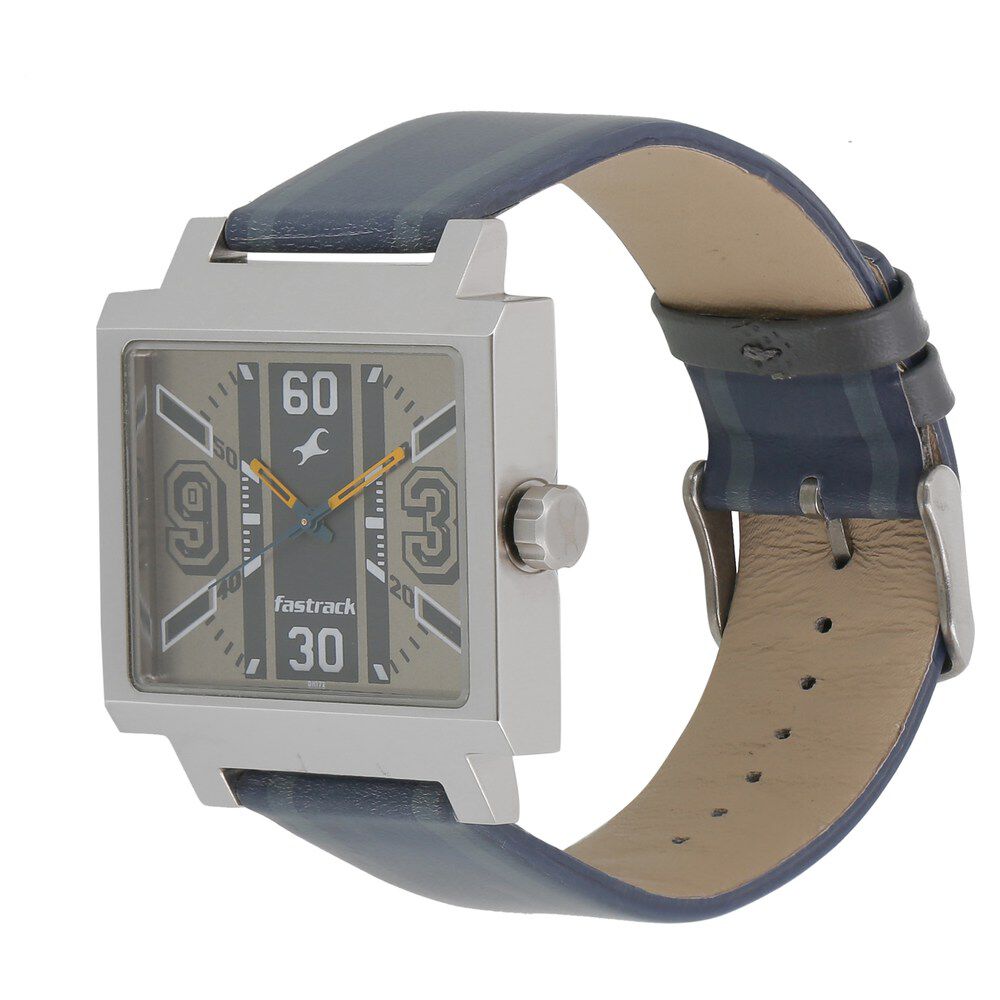 Buy Online Fastrack Varsity Quartz Analog Grey Dial Leather Strap Watch for Guys 3180sl01 Fastrack