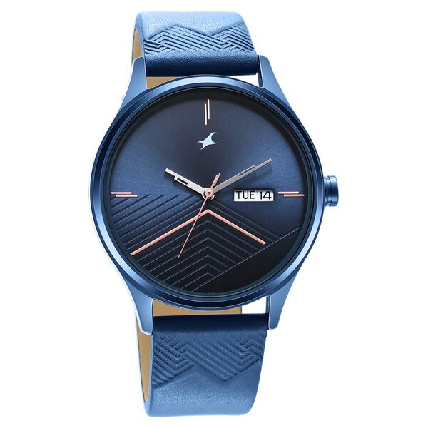 Fastrack Style Up Quartz Analog with Day and Date Blue Dial Leather Strap Watch for Guys - image number 1