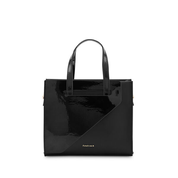 Fastrack Sling Satchel with Patent Faux-Leather Texture in Black - image number 2