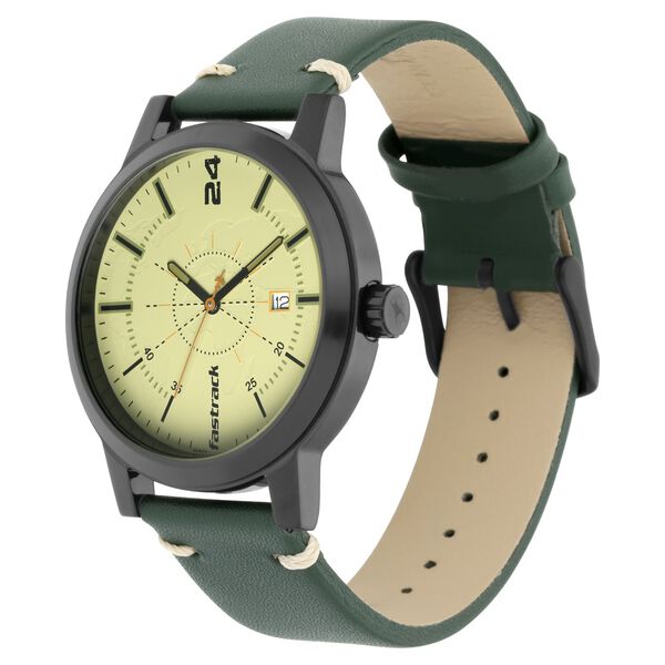 Fastrack Tripster Quartz Analog Green Dial Leather Strap Watch for Guys - image number 2