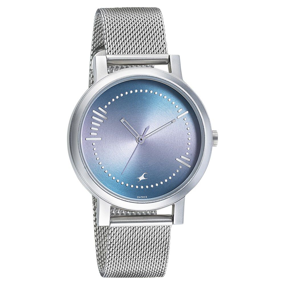 Buy Online Fastrack Bare Basics Quartz Analog Blue Dial Metal Strap Watch for Guys nk3001sm06 Fastrack