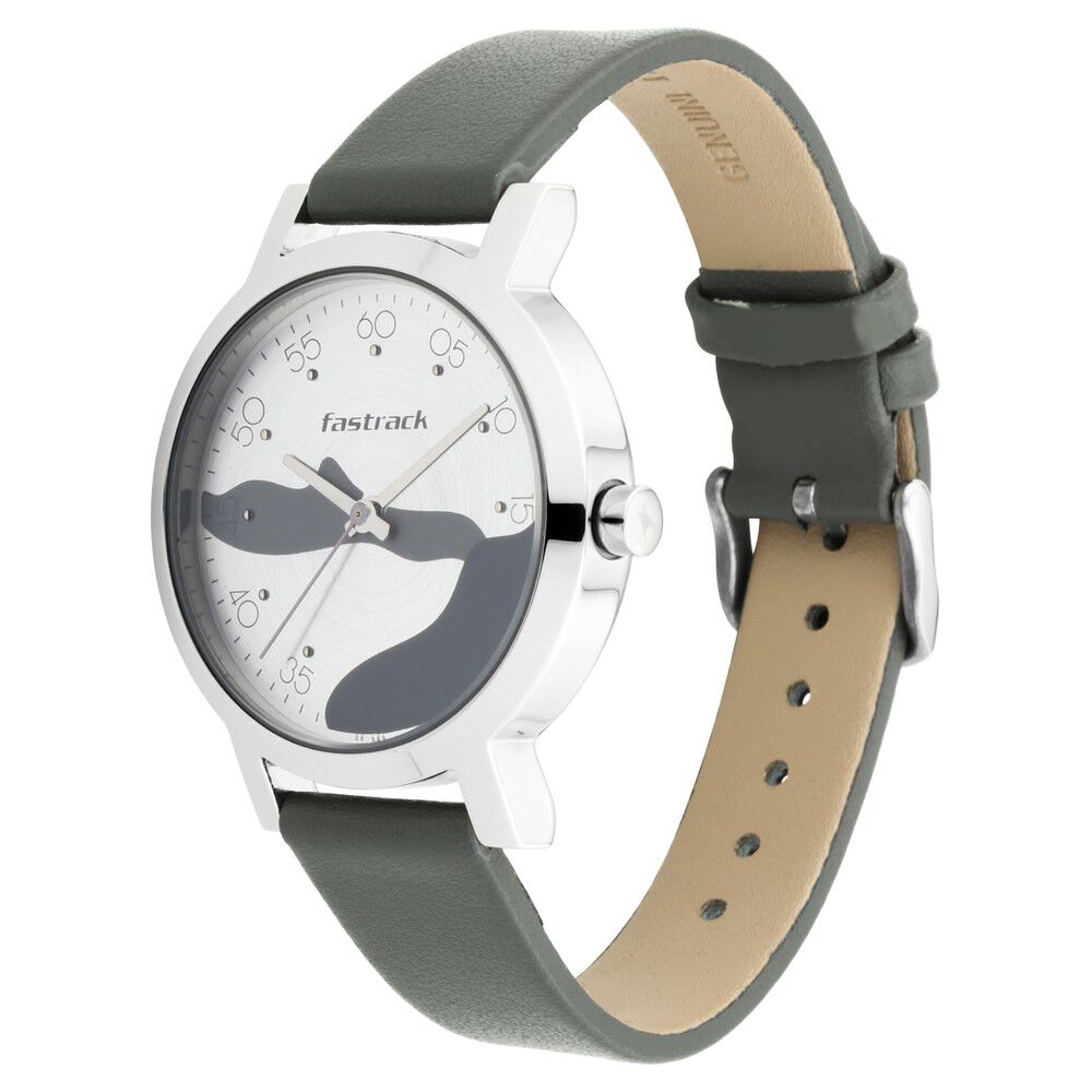 Fastrack Bare Basics Quartz Analog Silver Dial Leather Strap Watch