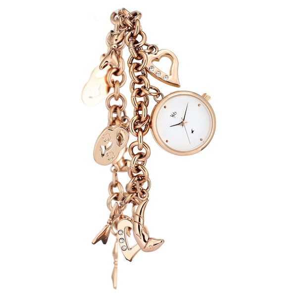 Fastrack Vyb Siren Quartz Analog White Dial Rose Gold Color Metal Strap Watch For Girls - image number 2