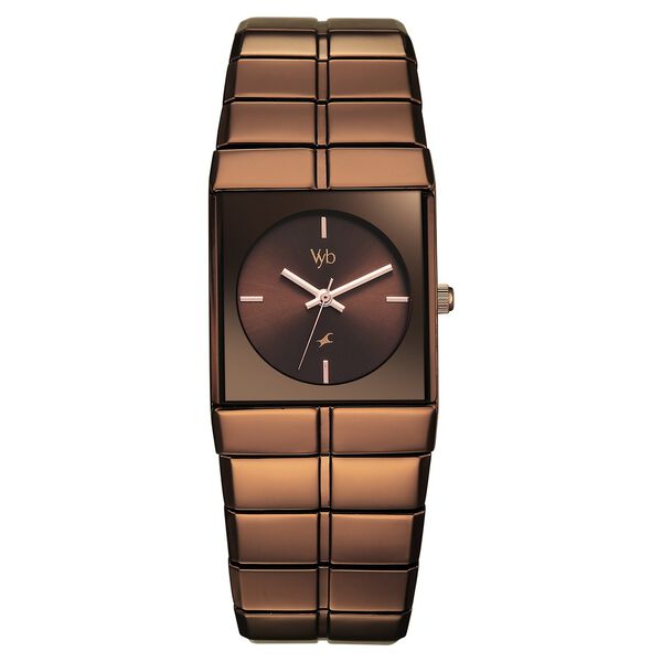 Vyb Nova By Fastrack Quartz Analog Brown Dial Brown Metal Strap Watch For Guys - image number 0