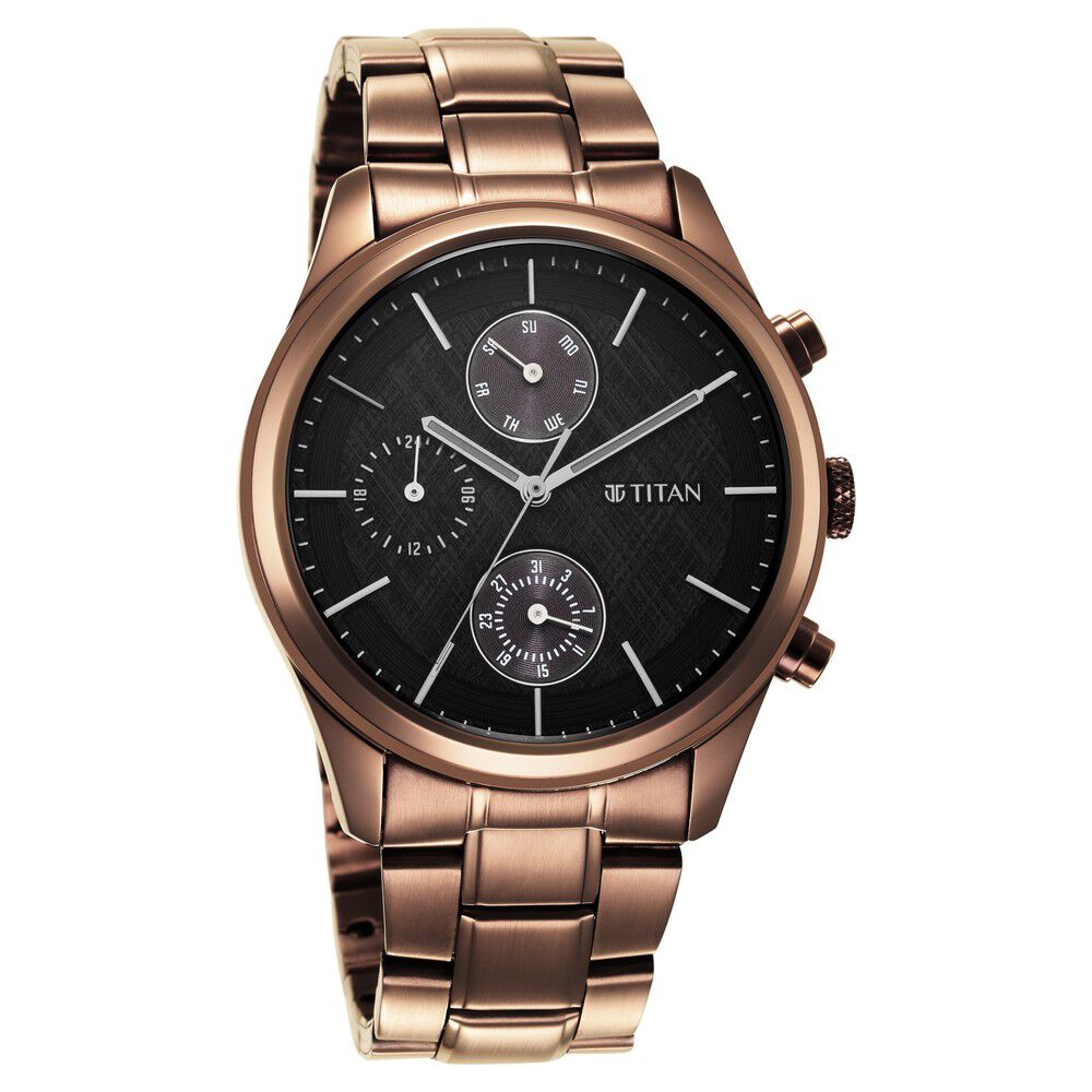 Titan black dial stainless steel strap watch cheap