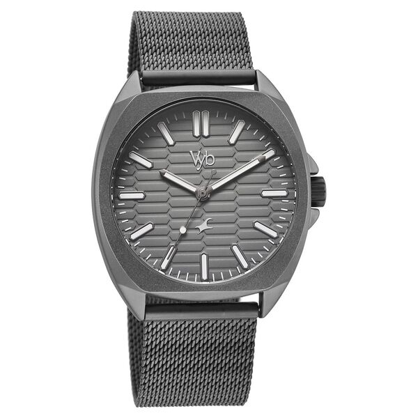 Vyb Aviator By Fastrack Quartz Analog Grey Dial Grey Stainless Steel Strap Watch For Guys - image number 1