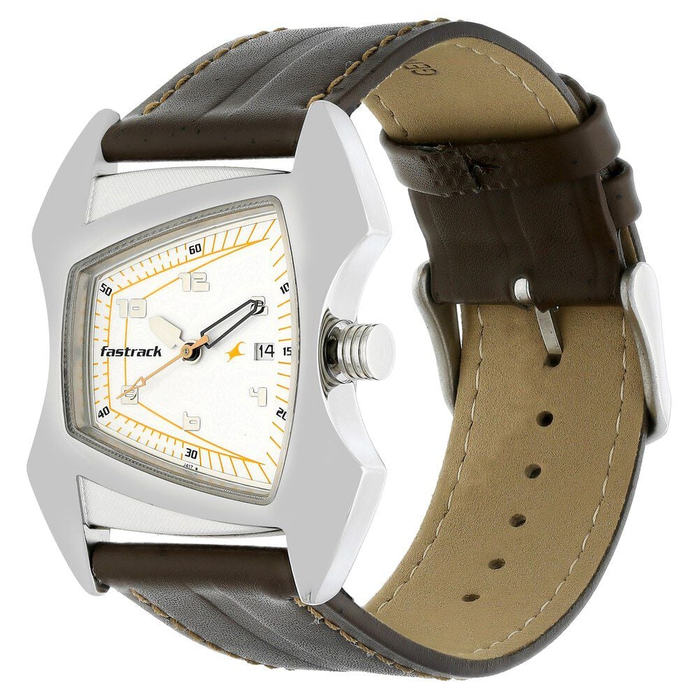 Buy Online Fastrack Quartz Analog Silver Dial Leather Strap Watch for Guys ne1230sl05 Fastrack