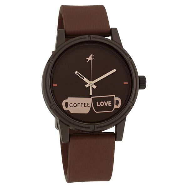 Fastrack Tees Quartz Analog Brown Dial Silicone Strap Watch for Guys - image number 0