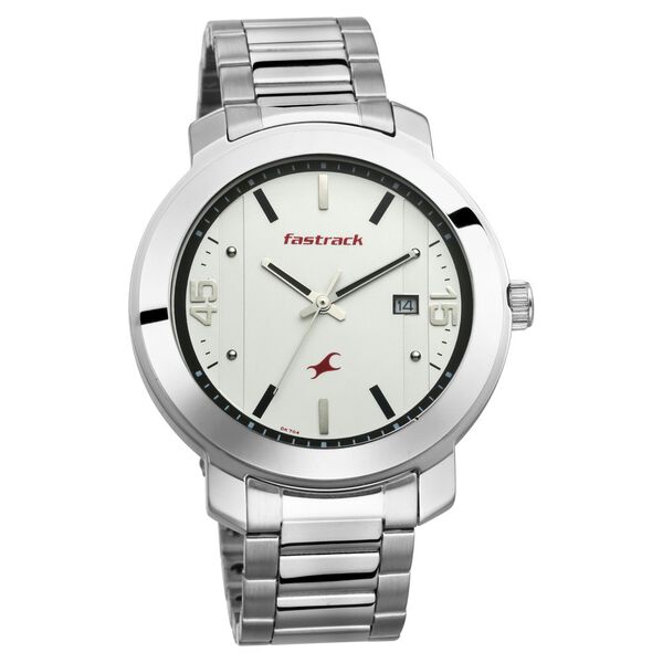 Fastrack Bare Basics Quartz Analog with Date White Dial Stainless Steel Strap Watch for Guys - image number 1