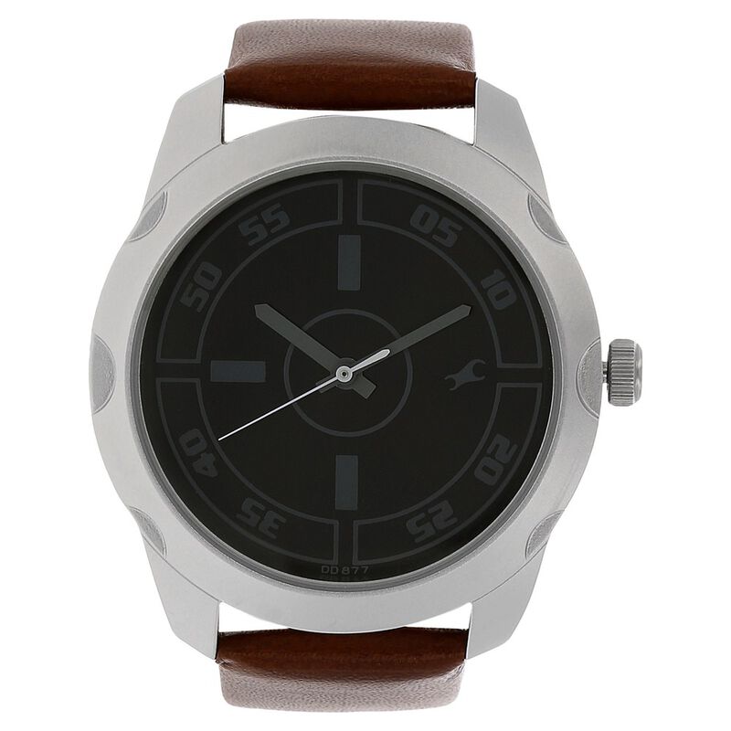 Buy Online Fastrack Quartz Analog Black Dial Leather Strap Watch