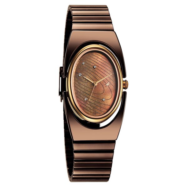 Fastrack UFO Quartz Analog Brown Mother Of Pearl Dial Brown Colour Stainless Steel Strap Watch For Girls - image number 1