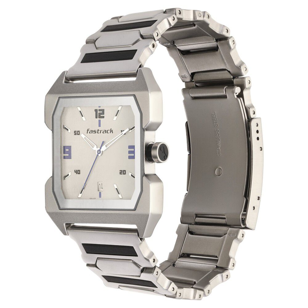 Buy Online Fastrack Hitlist Quartz Analog with Date White Dial Stainless Steel Strap Watch for Guys nn1474sm06 Fastrack