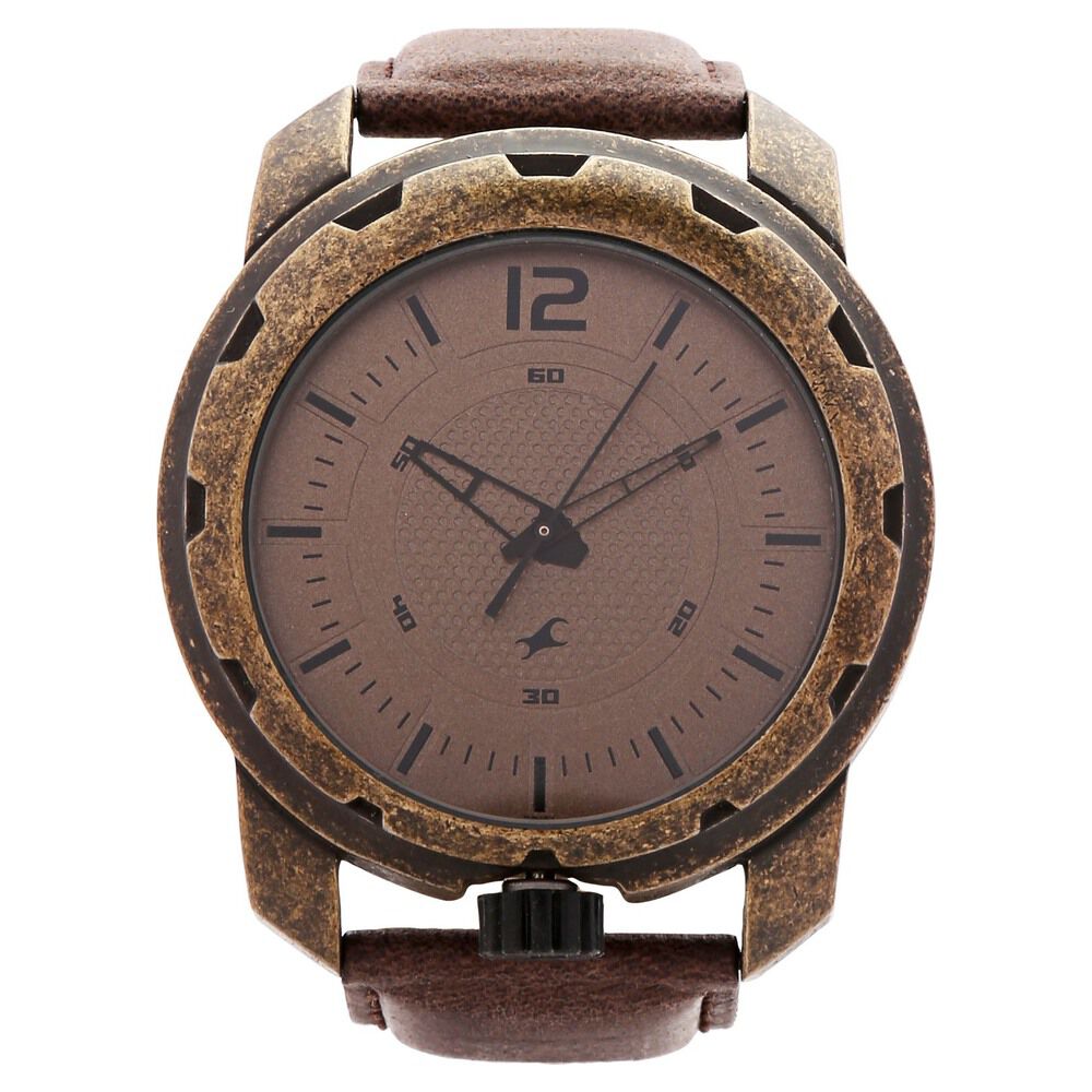 Buy Online Fastrack Quartz Analog Golden Dial Leather Strap Watch for Guys 3101kl01 Fastrack