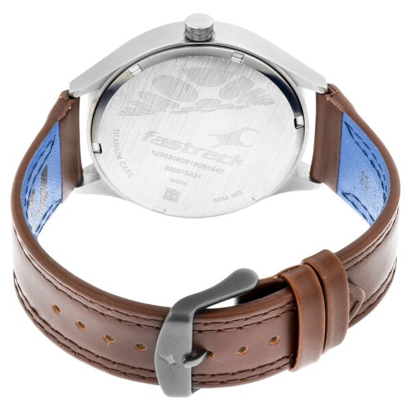 Fastrack Titanium Quartz Analog with Date Grey Dial Leather Strap Watch for Guys - image number 4