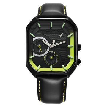 Fastrack Groove Multifunction Black Dial Guy's Leather Watch with Lume indices