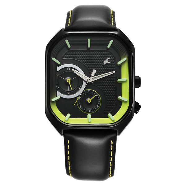Fastrack Groove Multifunction Black Dial Guy's Leather Watch with Lume indices - image number 0