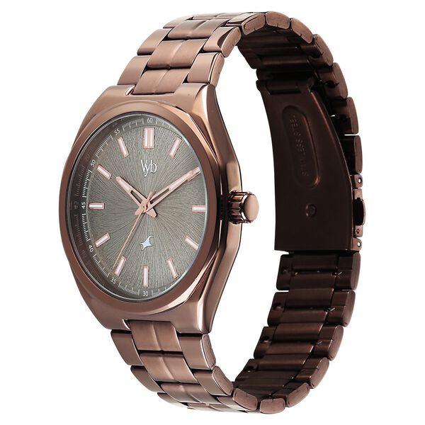 Vyb Aviator By Fastrack Quartz Analog Beige Dial Brown Stainless Steel Strap Watch For Guys - image number 2