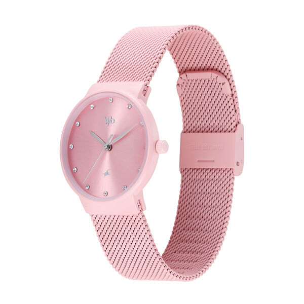 Fastrack Vyb Bliss Quartz Analog Pink Dial Pink Color Metal Strap Watch For Girls - image number 3