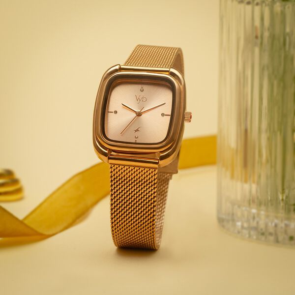 Vyb Minimalist By Fastrack Quartz Analog Pink Dial Metal Strap Watch For Girls - image number 0