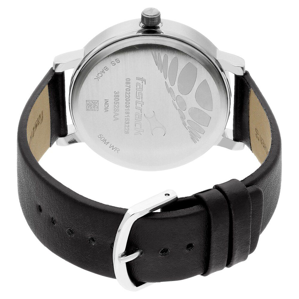 Buy Online Fastrack Fundamentals Quartz Analog Black Dial Leather Strap Watch for Guys nm38052sl02 Fastrack