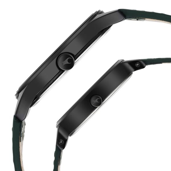 Fastrack Mixmatched Quartz Analog Black Dial Green Leather Strap Watch For Couple - image number 3