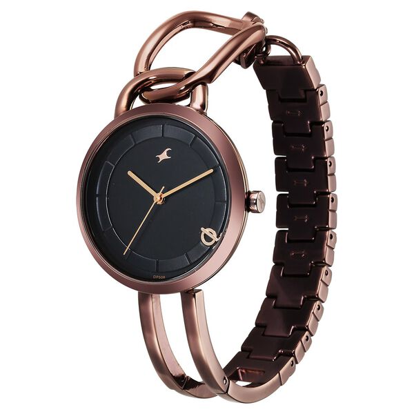Fastrack Opulence Quartz Analog Black Dial Brown Metal Strap Watch For Girls - image number 2