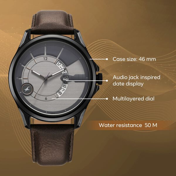 Fastrack Groove Quartz Analog with Date Two Toned Dial Brown Leather Strap Watch For Guys - image number 2