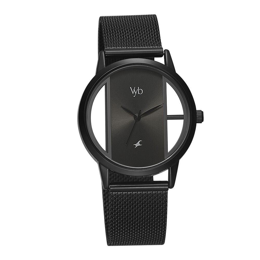 Vyb by Fastrack Quartz Analog Black Dial Stainless Steel Strap
