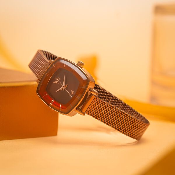 Vyb Seeker By Fastrack Quartz Analog Brown Dial Metal Strap Watch For Girls - image number 0