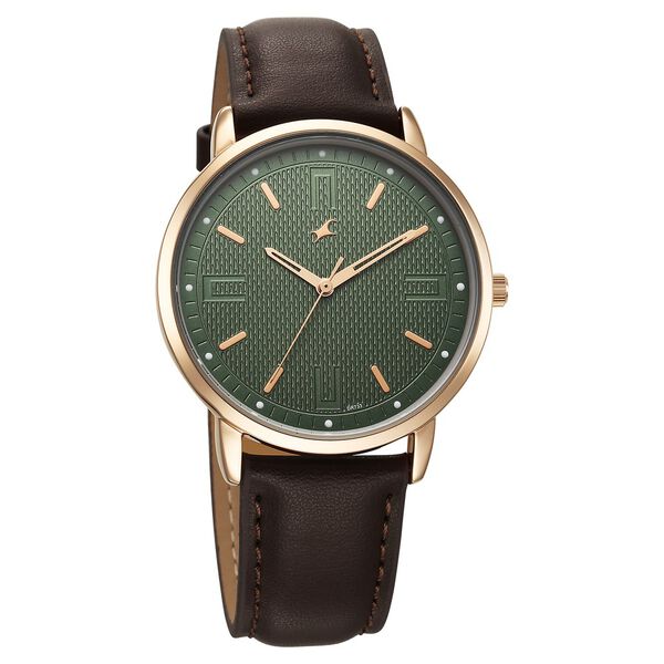 Fastrack Stunners X Quartz Analog Green Dial Leather Strap Watch For Guys - image number 1