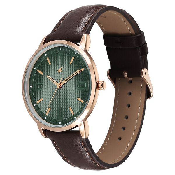 Fastrack Stunners X Quartz Analog Green Dial Leather Strap Watch For Guys - image number 2