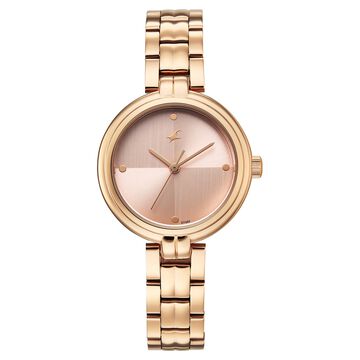Fastrack Stunners Quartz Analog Pink Dial Rose Gold Stainless Steel Strap Watch For Girls