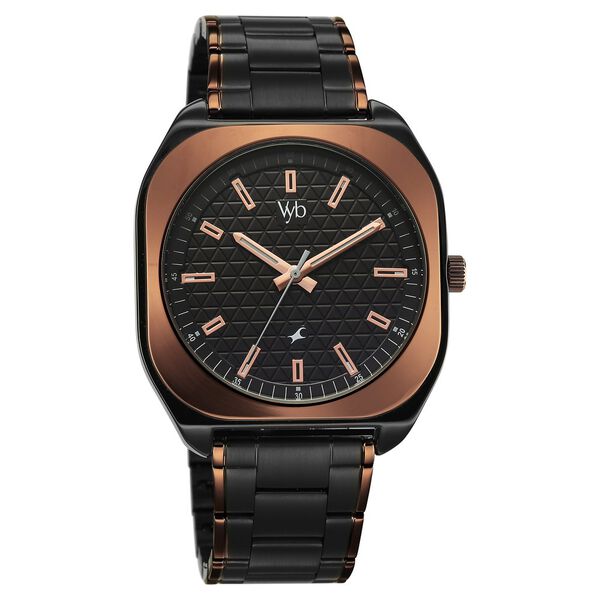Vyb Aviator By Fastrack Quartz Analog Black Dial Two Toned Stainless Steel Strap Watch For Guys - image number 2