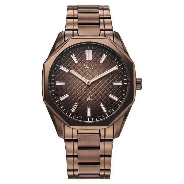 Vyb Quest By Fastrack Quartz Analog Brown Dial Brown Metal Strap Watch For Guys - image number 1