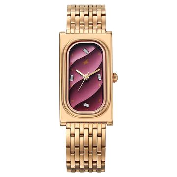 Fastrack Gelato rosegold analog bracelet watch with Plum dial for Girls