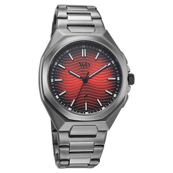 Vyb Quest By Fastrack Quartz Analog Red Dial Grey Stainless Steel Strap Watch For Guys - image number 1